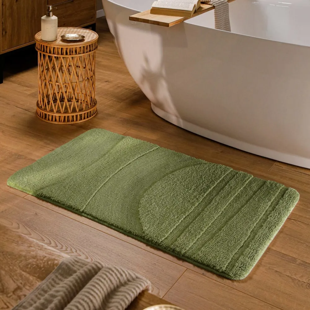 Illustration numéro 2 du produit Tapis de bain à relief vert olive 55x65