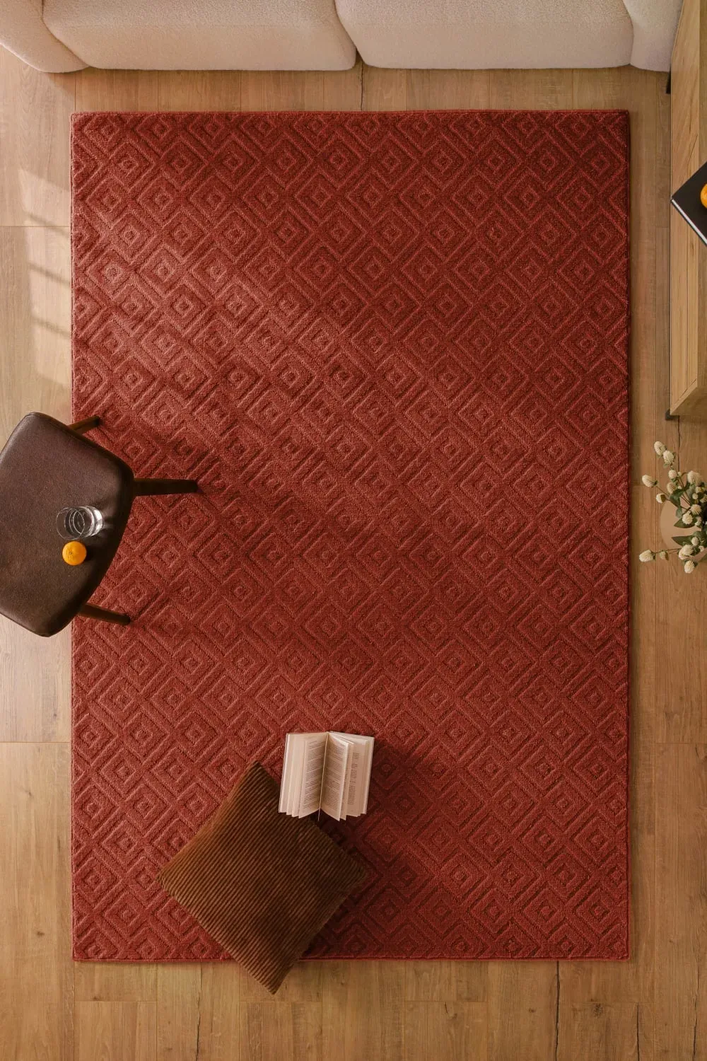 Illustration numéro 2 du produit Tapis en laine avec relief rouge brique 160x230