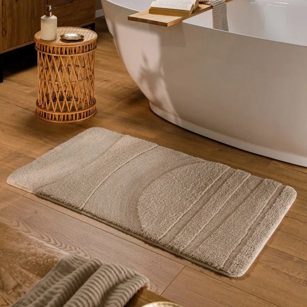 Illustration numéro 2 du produit Tapis de bain à relief beige sable 80x150