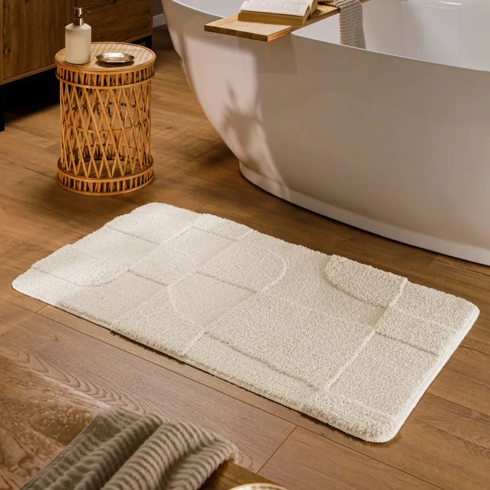 Illustration numéro 2 du produit Tapis de bain à relief blanc crème 80x150