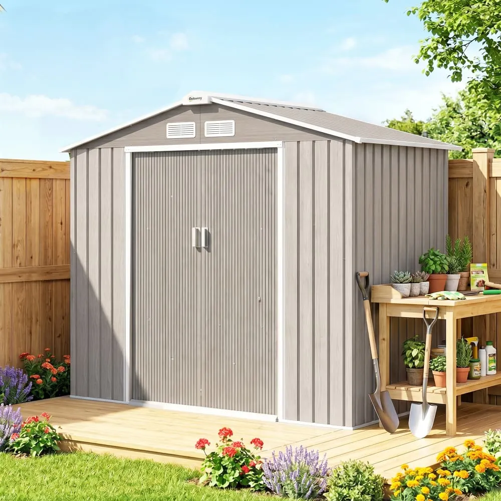 Illustration numéro 2 du produit Abri de jardin 2,42 m² kit de fondation porte acier galvanisé marron