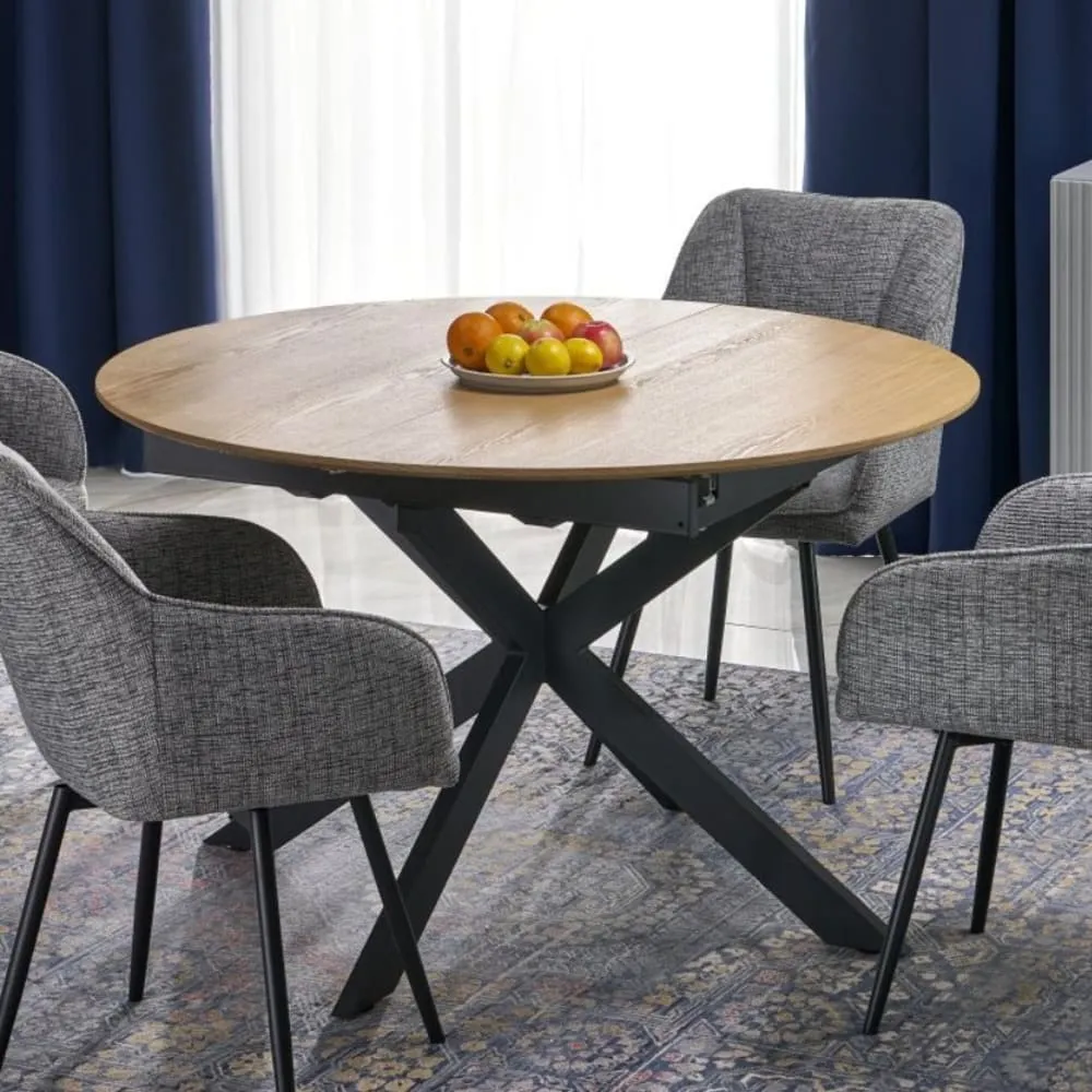 Illustration numéro 2 du produit Table ronde extensible  avec plateau aspect bois 120 - 200cm