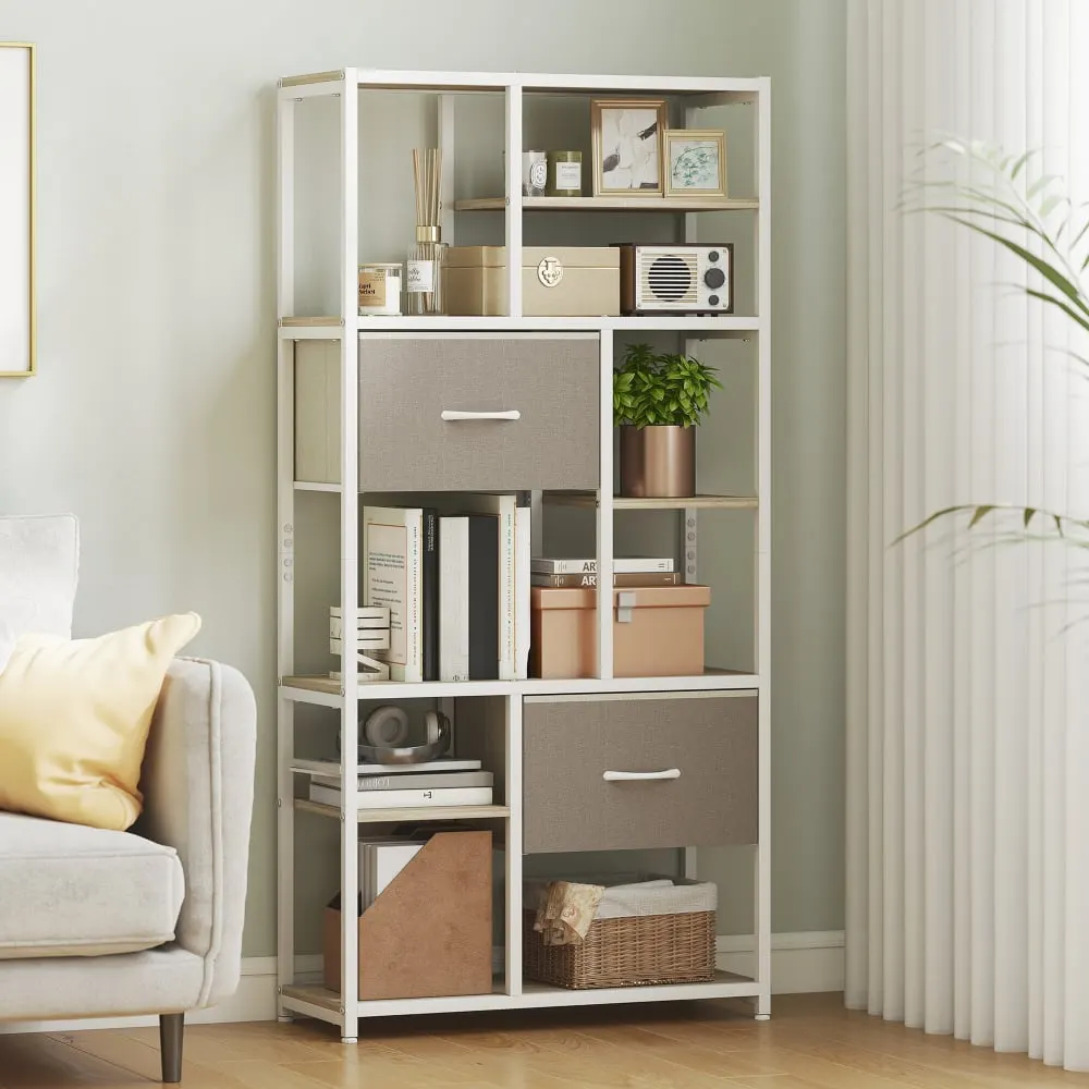 Illustration numéro 2 du produit Étagère de rangement 6 niveaux 2 tiroirs en tissu cadre en acier blanc