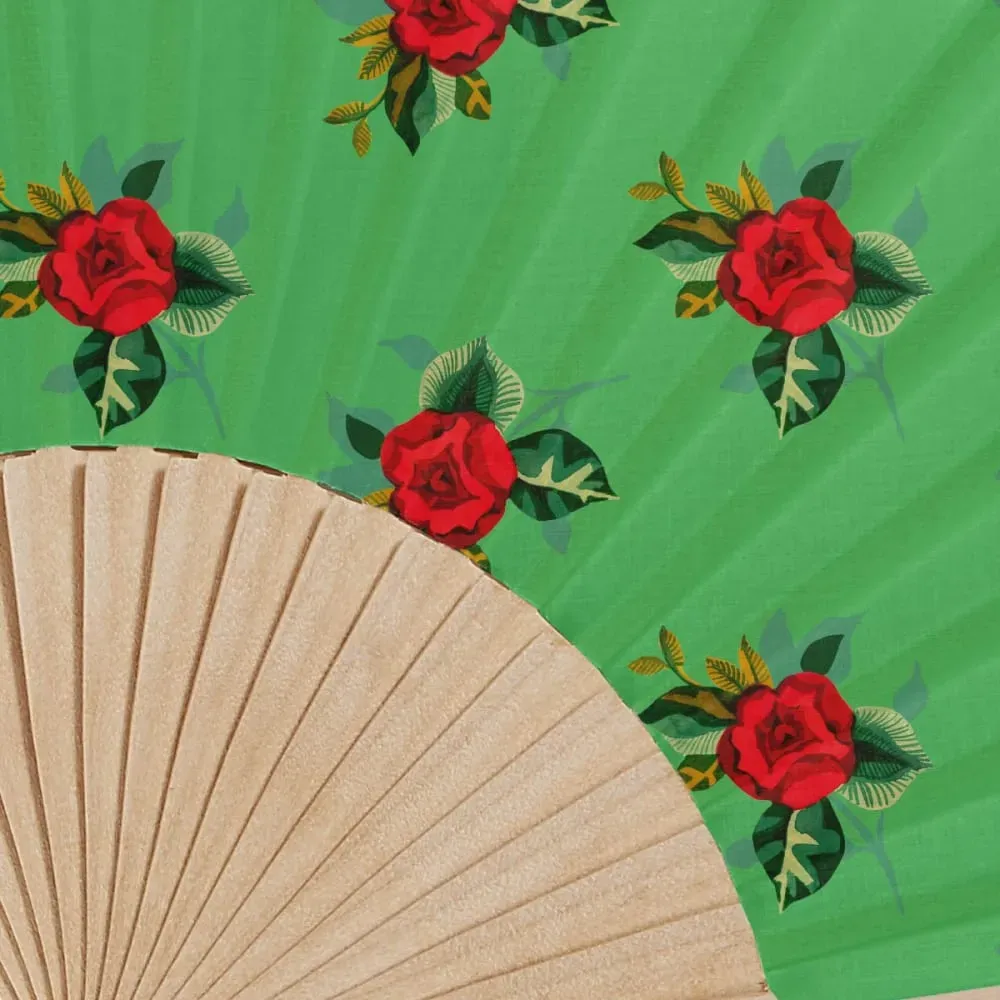 Illustration numéro 2 du produit Eventail bois de bouleau motif graphique fleuri Vert