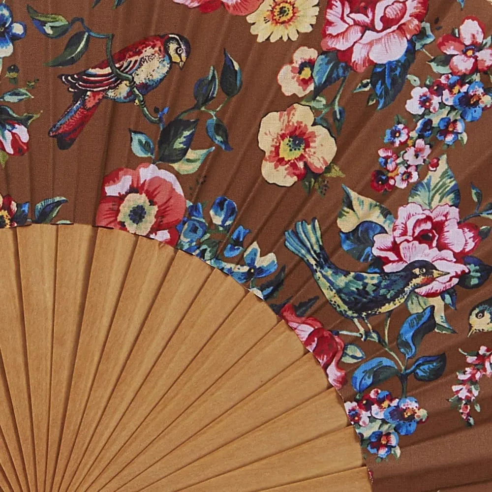 Illustration numéro 2 du produit Eventail bois de merisier motif fleurs et lianes bronze