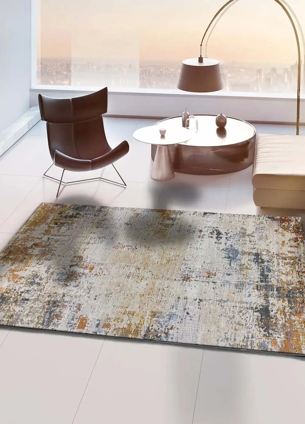 Illustration numéro 2 du produit Tapis abstrait beige/cuivre/bleu 115x170 cm