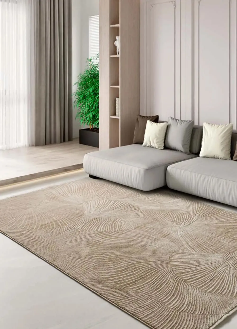 Illustration numéro 2 du produit Tapis à franges géométrique beige 120x160 cm