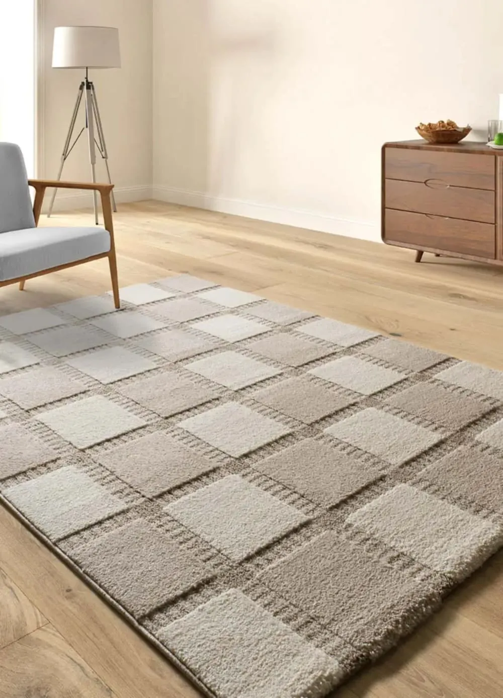 Illustration numéro 2 du produit Tapis à relief géométrique beige/blanc 80x150 cm