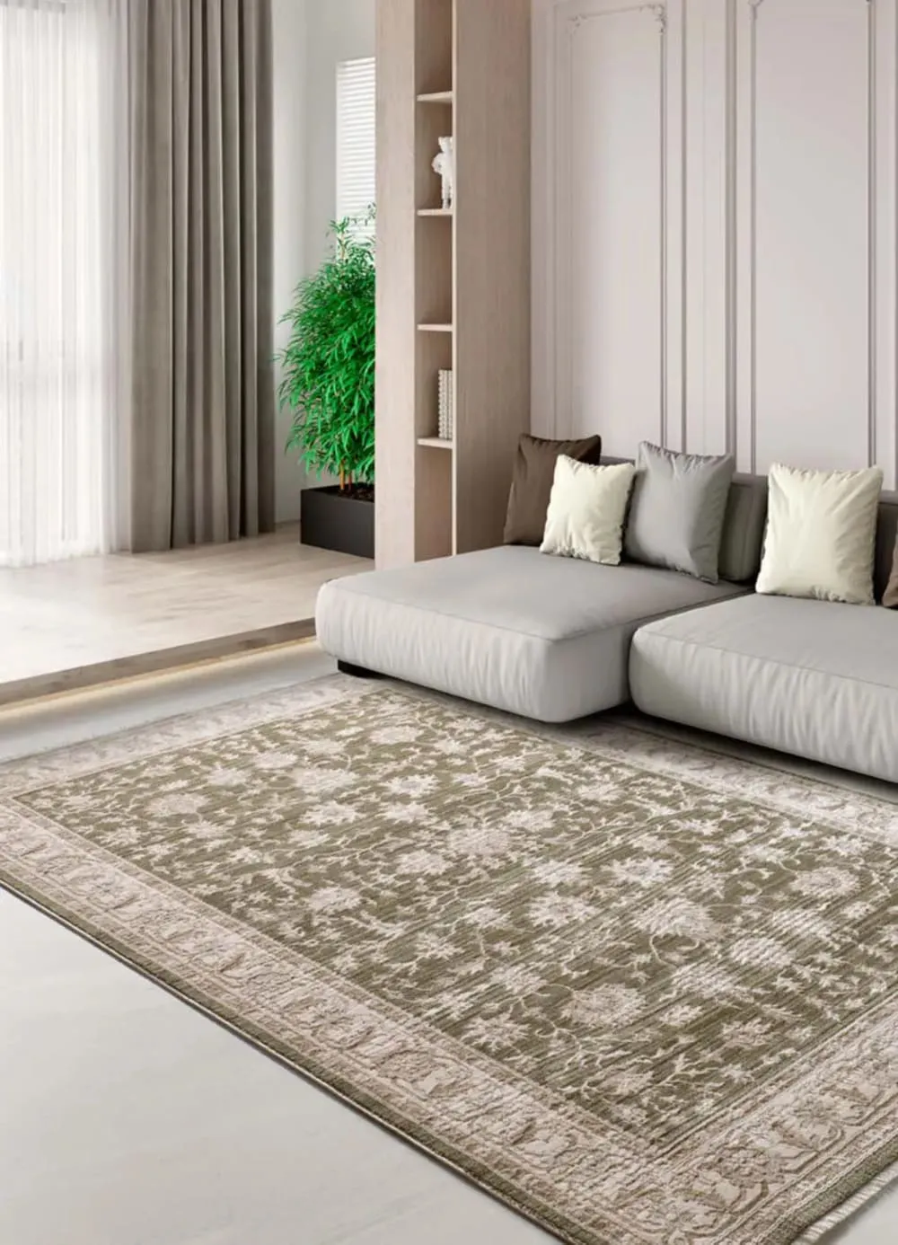 Illustration numéro 2 du produit Tapis à franges vintage oriental oriental vert/beige 200x290 cm