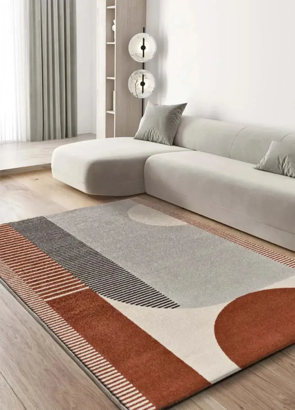 Illustration numéro 2 du produit Tapis géométrique rouille/beige/gris 200x290 cm
