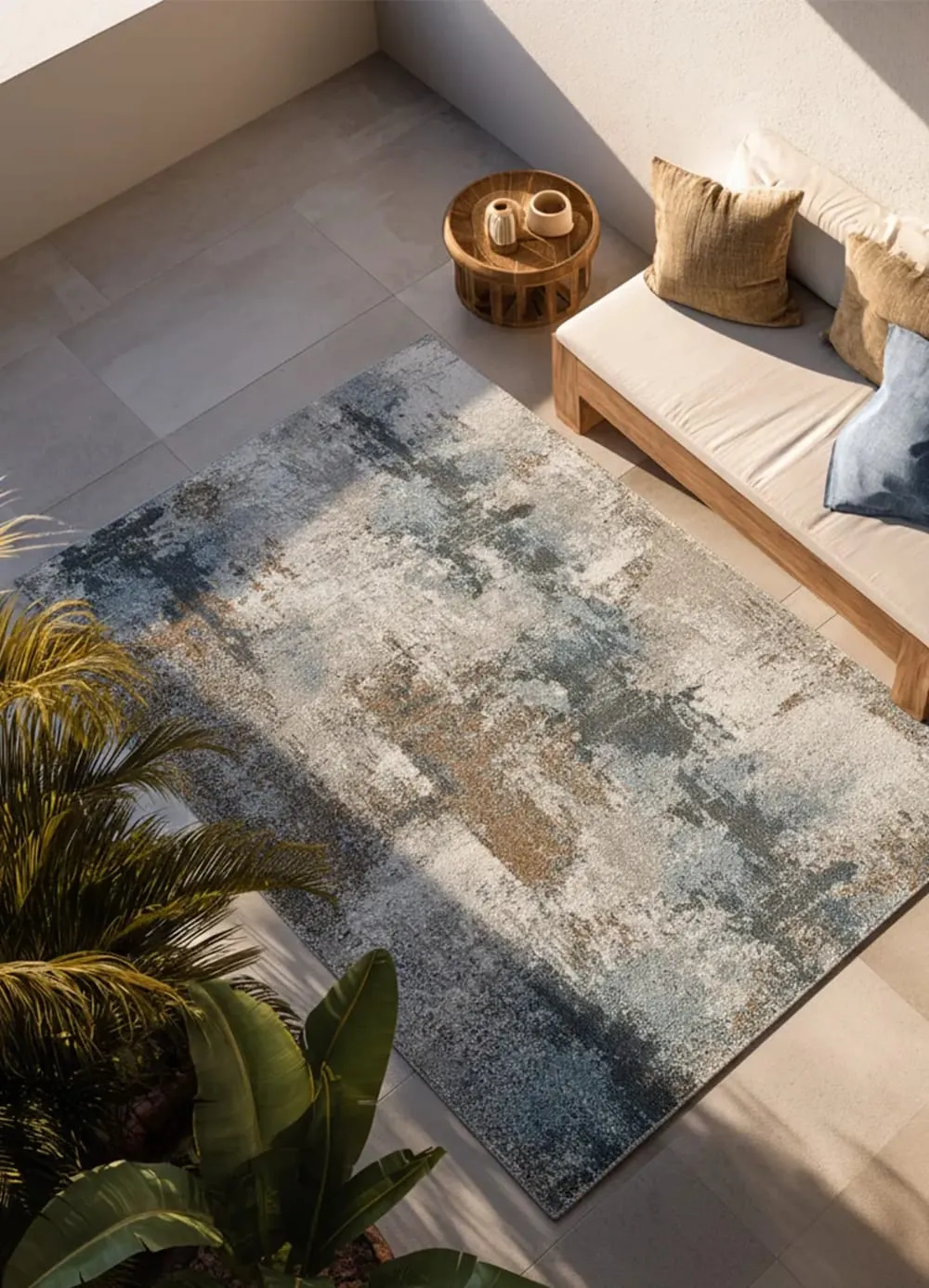 Illustration numéro 2 du produit Tapis extérieur abstrait bleu/marron 160x230 cm