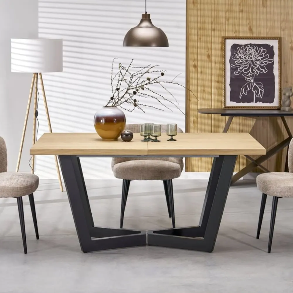 Illustration numéro 2 du produit Table à manger extensible en chêne et noir 160-250(-340) x 90cm