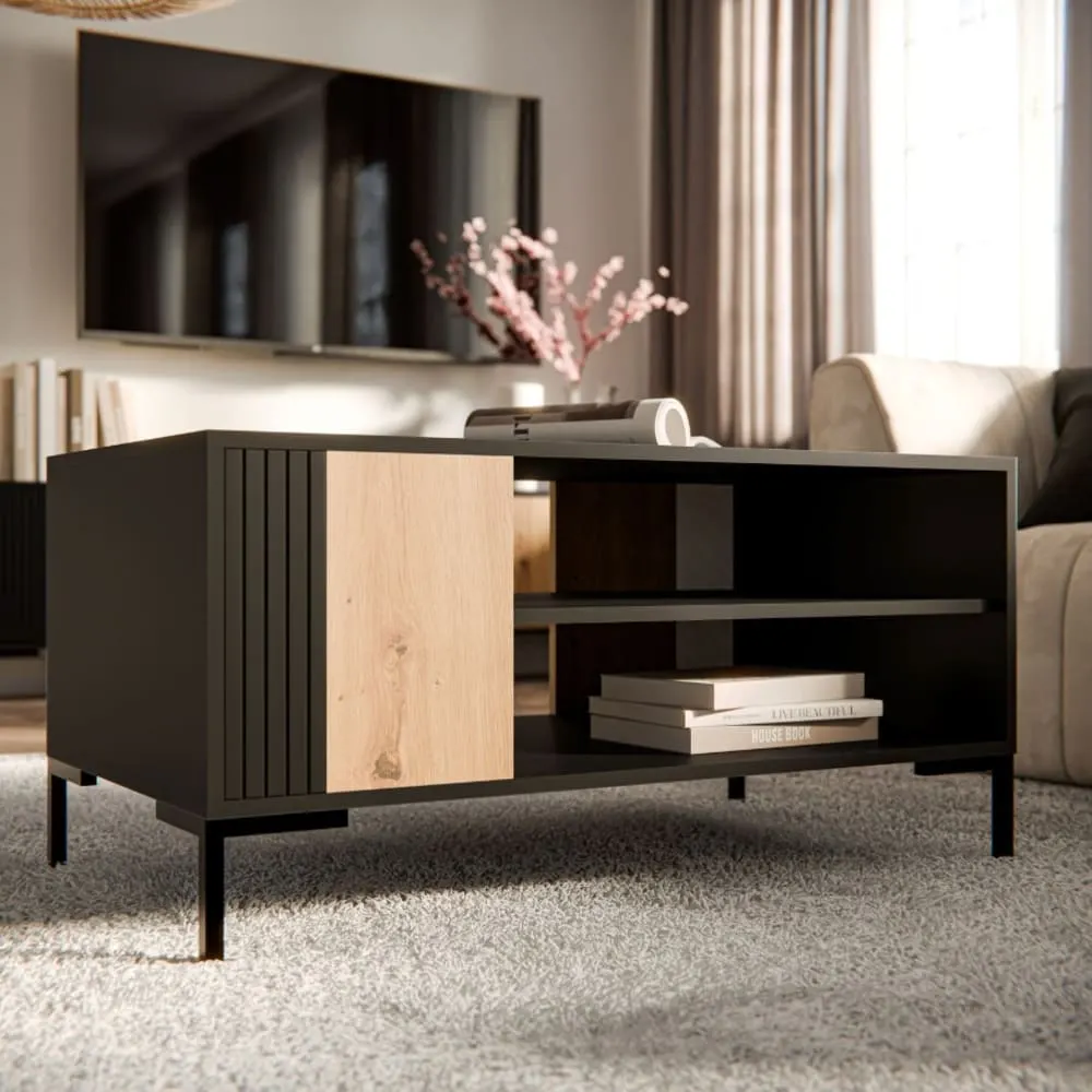 Illustration numéro 2 du produit Table basse noir et bois 100 x 55cm