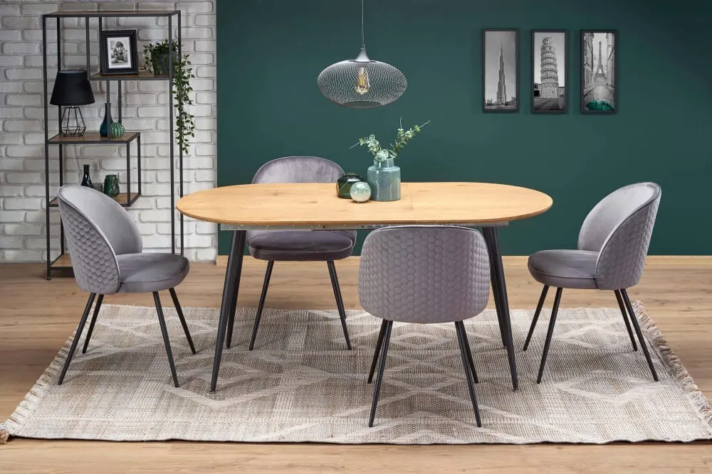 Illustration numéro 2 du produit Table à manger extensible avec plateau aspect chêne 120-160cm