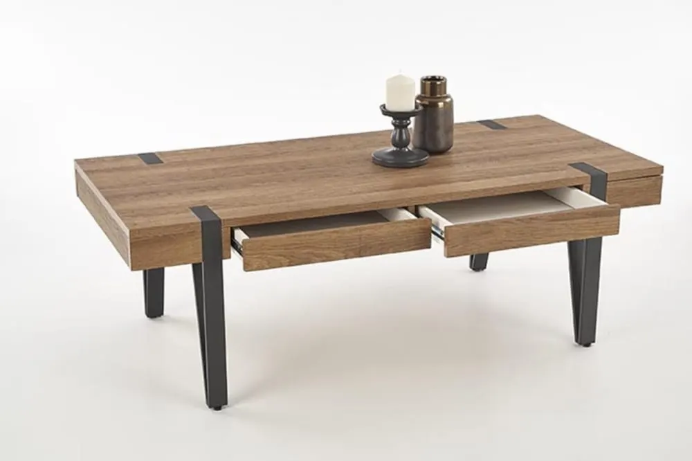 Illustration numéro 2 du produit Table basse industrielle à tiroirs bois et noir 120cm