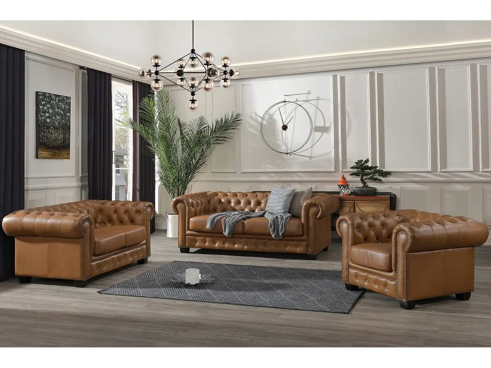Illustration numéro 2 du produit Fauteuil droit cuir pleine fleur camel