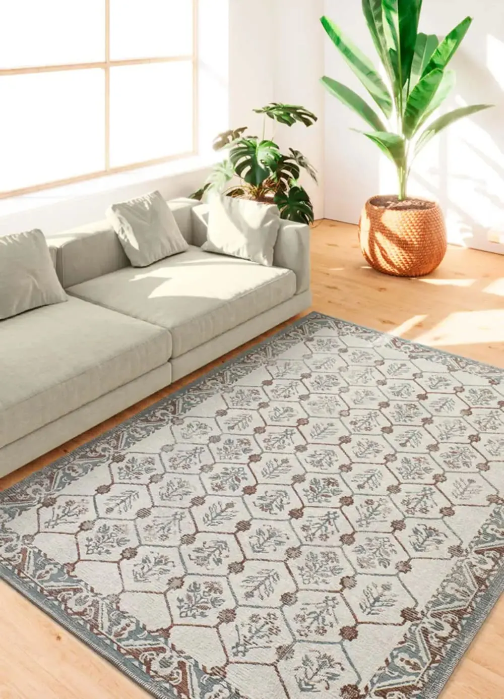 Illustration numéro 2 du produit Tapis extérieur vintage bleu / rouille 160x230 cm