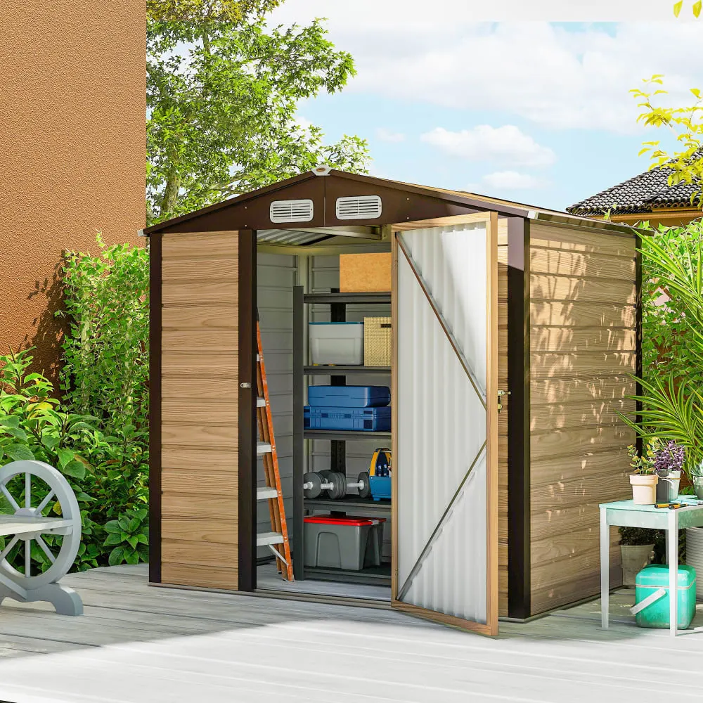 Illustration numéro 2 du produit Abri de jardin en métal 2,27 m² toiture 2 pans acier galvanisé chêne