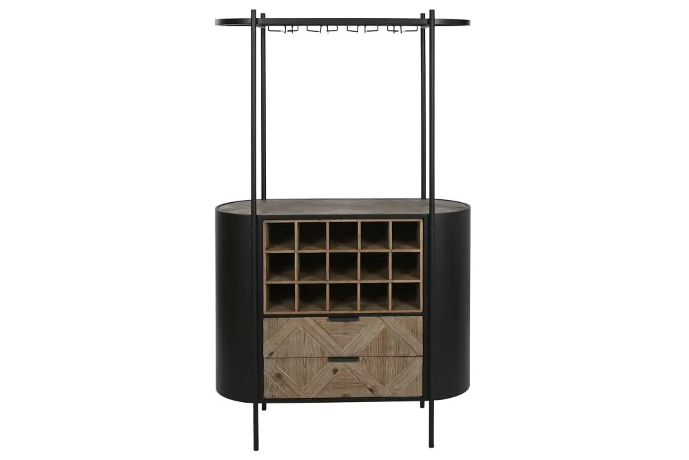 Illustration numéro 2 du produit Casier à vin en acier et bois noir 90x36x150 cm 15 bouteilles