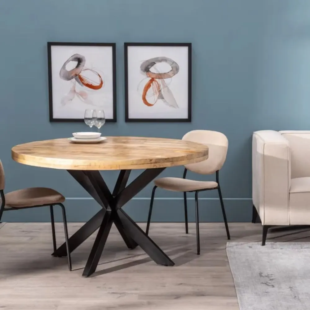 Illustration numéro 2 du produit Table à manger ronde  bois brut pied étoile noir 130cm