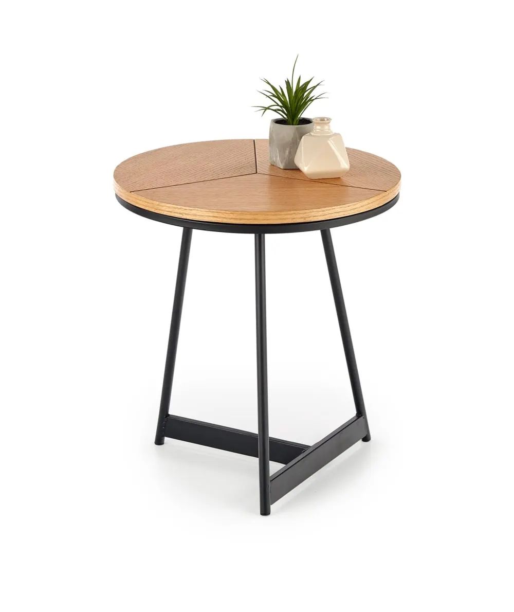 Illustration numéro 2 du produit Table basse ronde avec plateau aspect chêne et piètement en acier 45cm