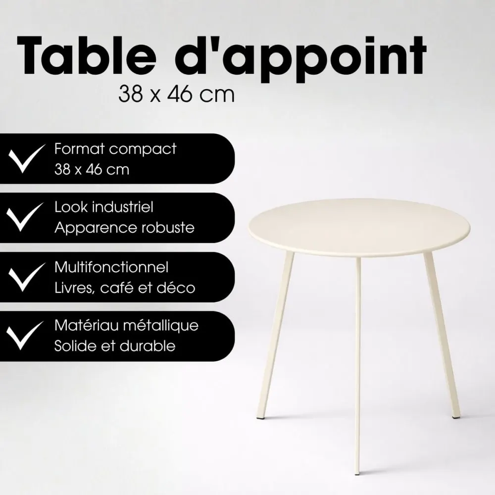 Illustration numéro 2 du produit Table d’appoint crème fer h46xl38xl38cm