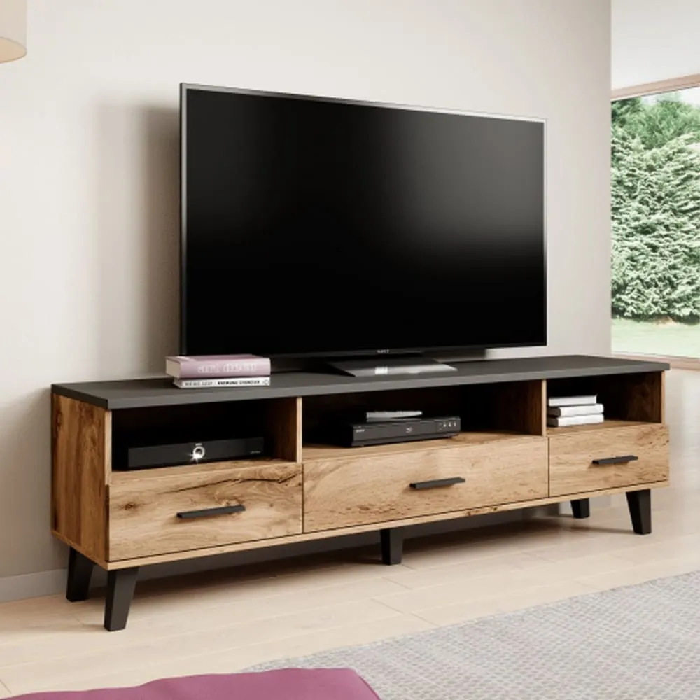 Illustration numéro 2 du produit Meuble tv décor chêne et noir mat 180cm