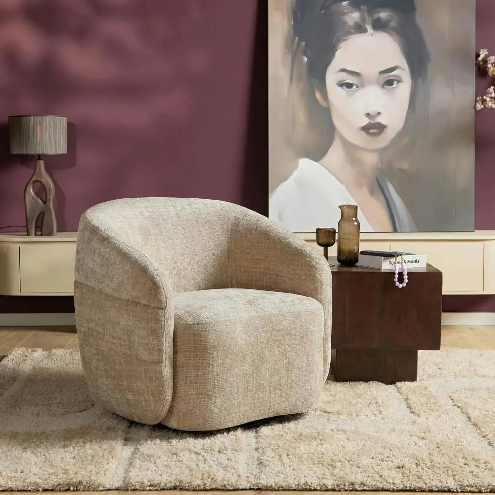 Illustration numéro 2 du produit Fauteuil club pivotant en tissu chenille beige