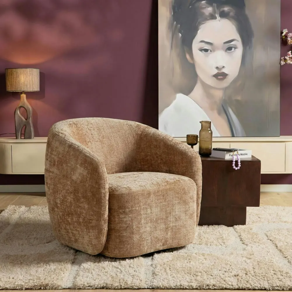 Illustration numéro 2 du produit Fauteuil club pivotant en tissu chenille cannelle