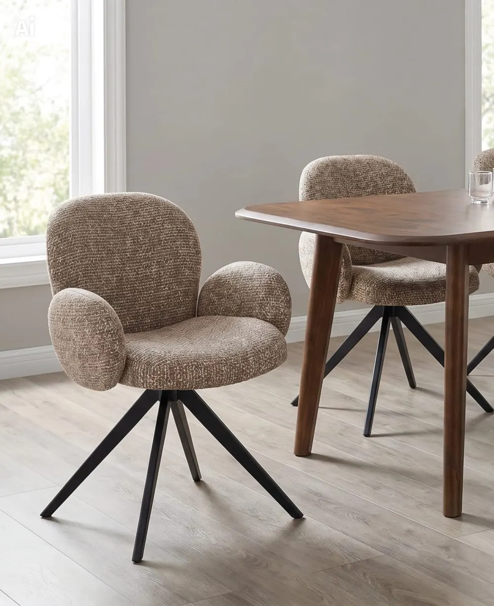 Illustration numéro 2 du produit Lot de 4 fauteuils rembourrés en chenille couleur ciment