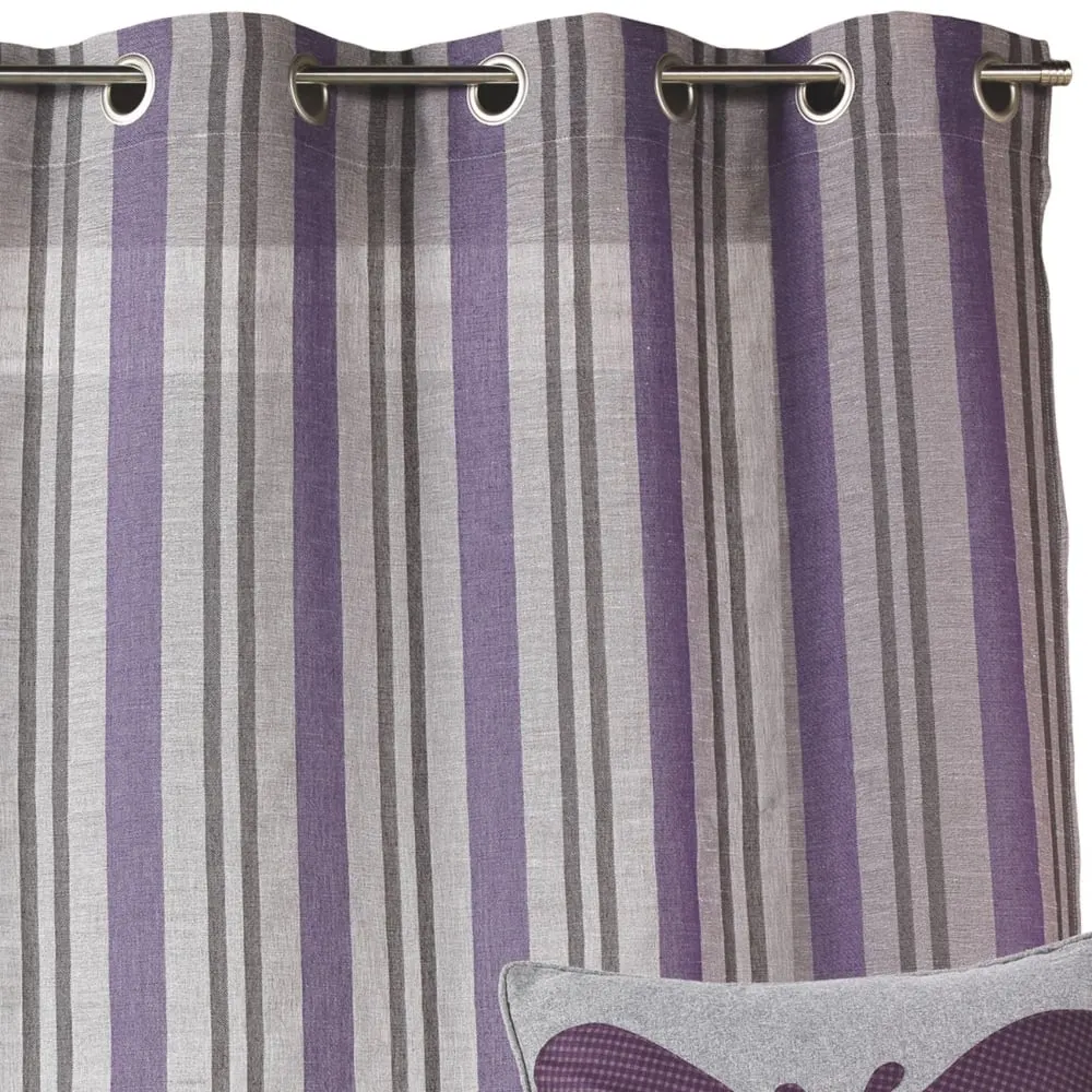 Illustration numéro 2 du produit Voilage à rayures verticales prêt à poser polyester prune 140x240 cm