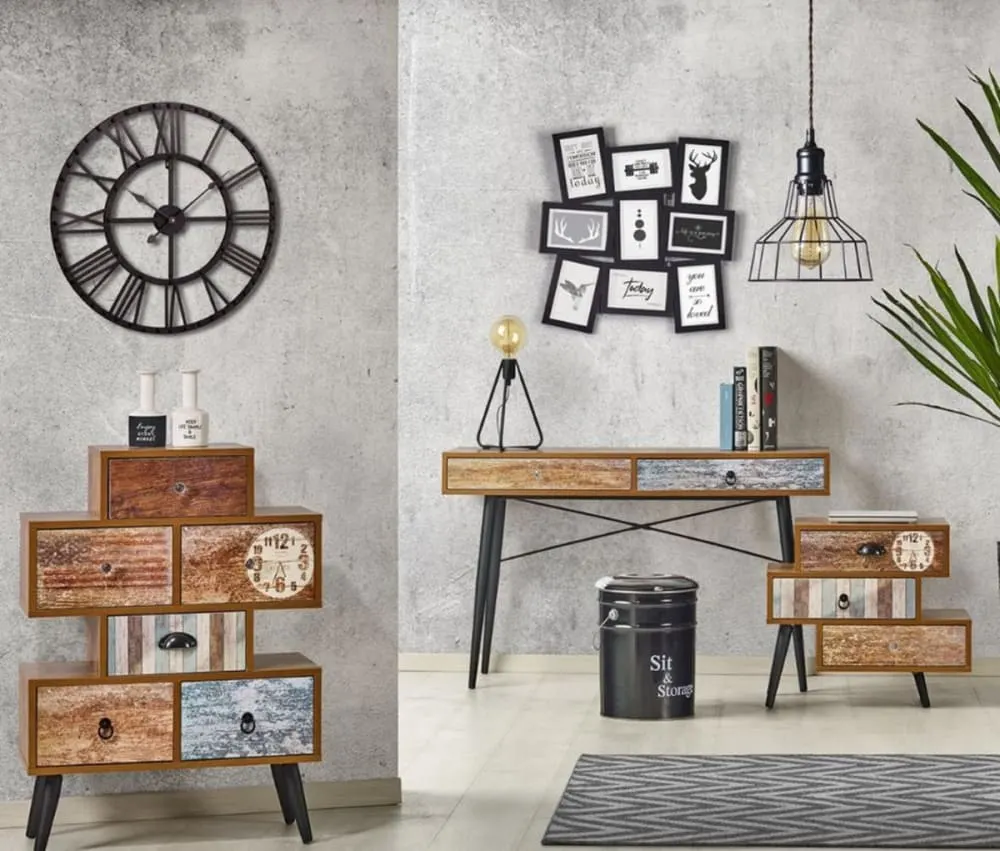 Illustration numéro 2 du produit Table d'appoint industrielle bois 53 x 59 x 29 cm