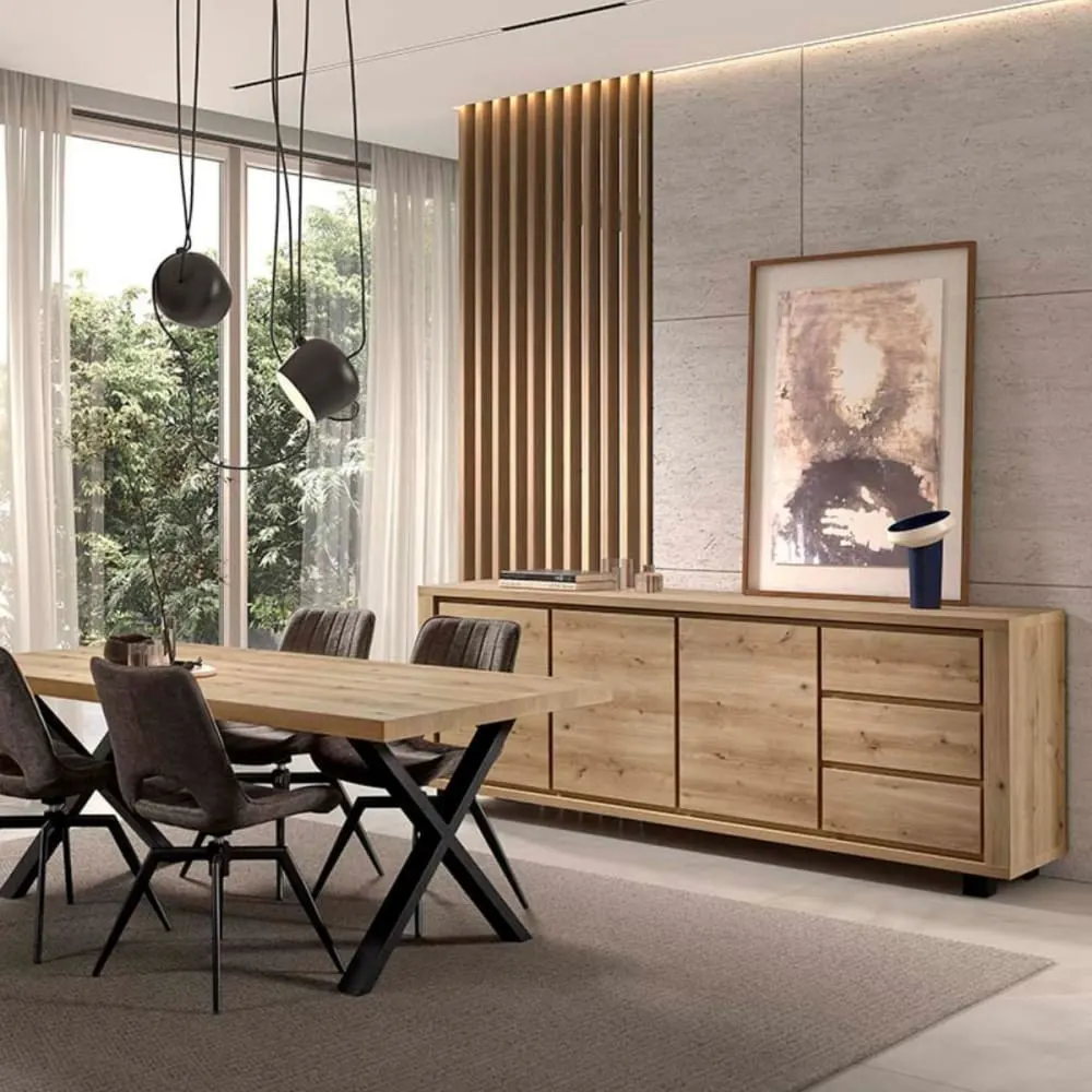 Illustration numéro 2 du produit Buffet 3 portes et 3 tiroirs aspect bois finition hudson oak