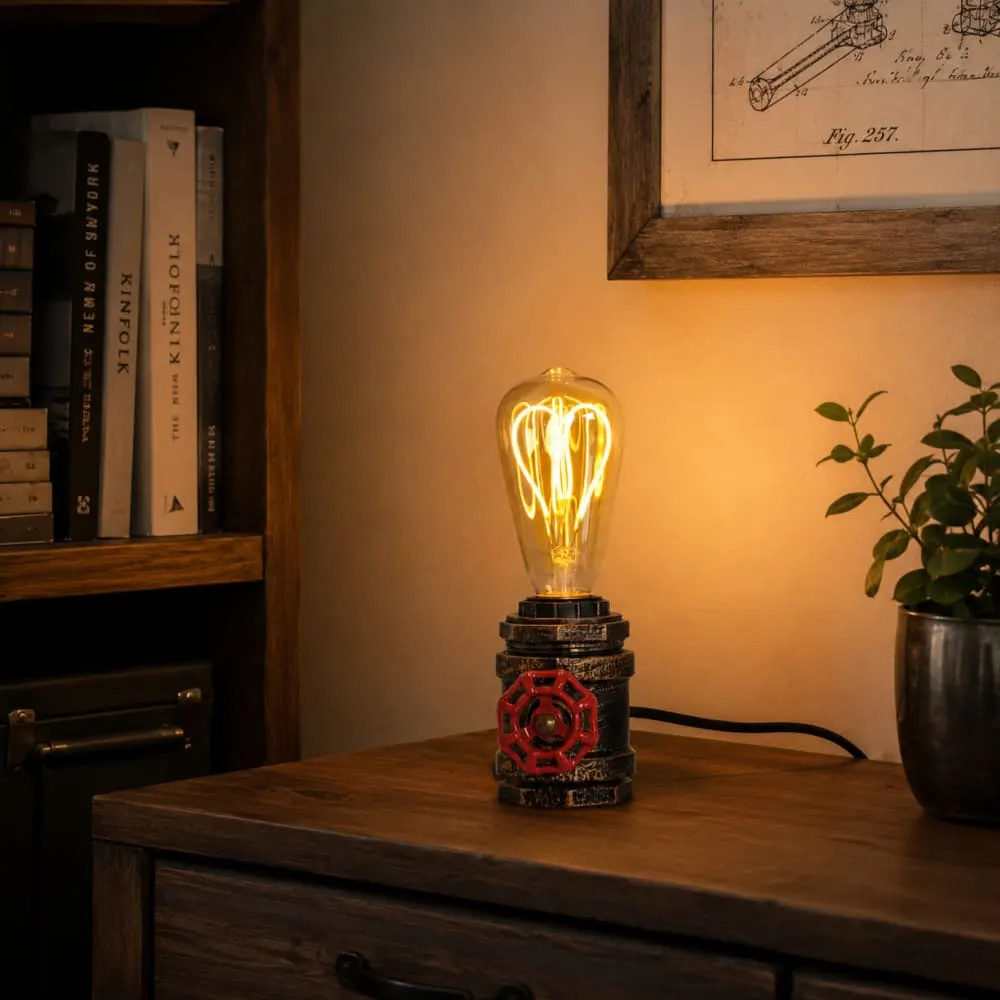 Illustration numéro 2 du produit Lampe de table rétro industrielle métal noir tuyau e27