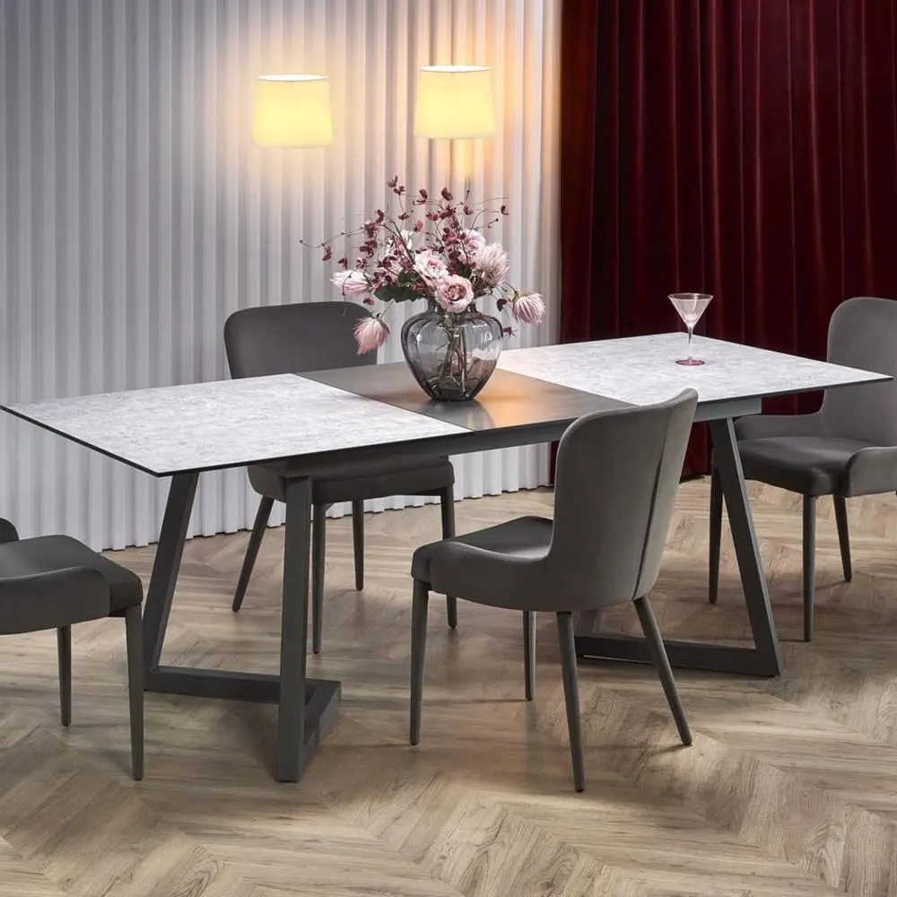 Illustration numéro 2 du produit Table à manger extensible et pieds en acier gris 160-210cm