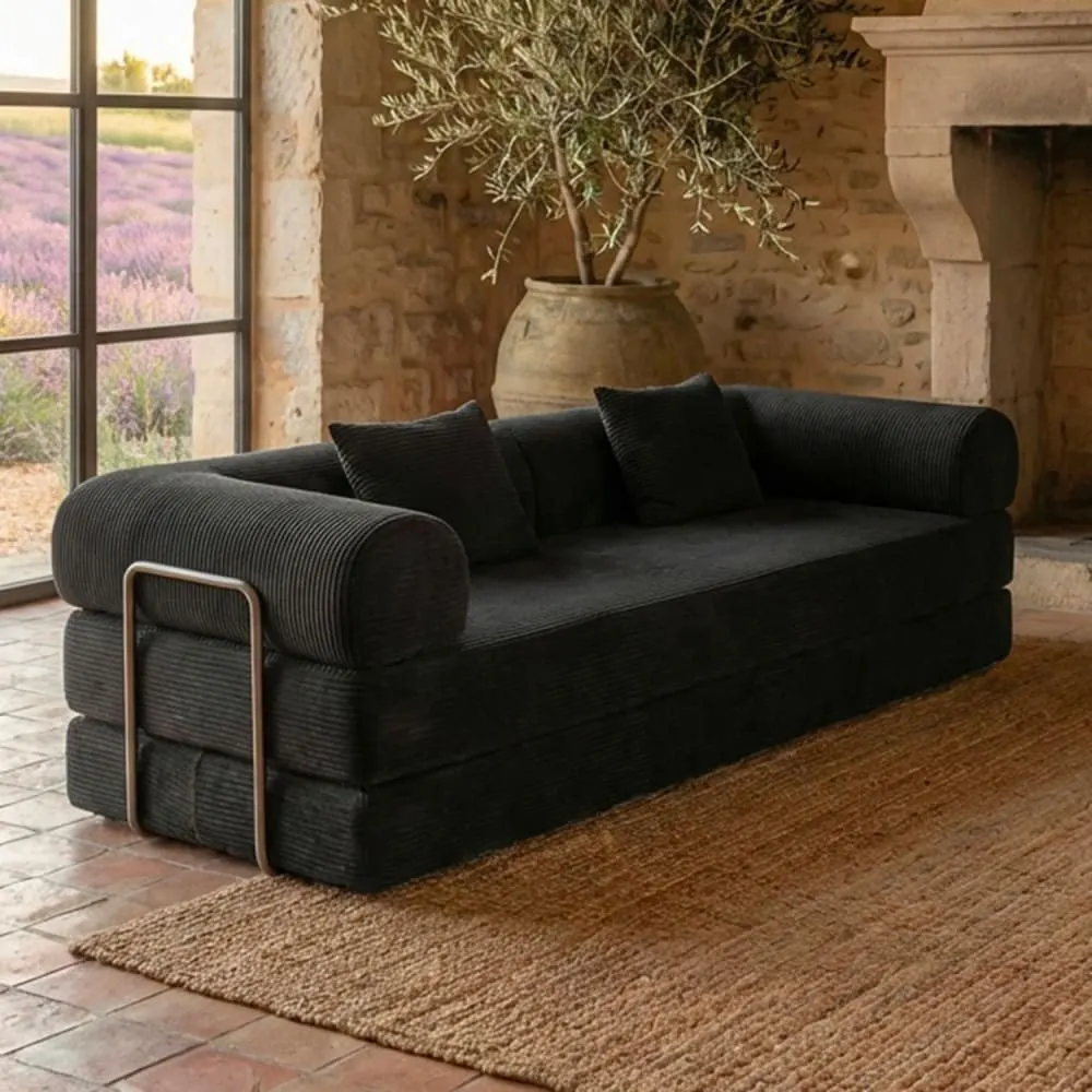 Illustration numéro 2 du produit Canapé 3 places convertible et modulable velours côtelé noir