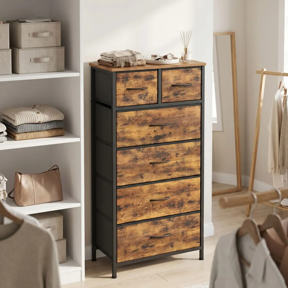 Illustration numéro 2 du produit Commode 6 tour de rangement pour chambre 50.6 x 30 x 117.7 cm marron