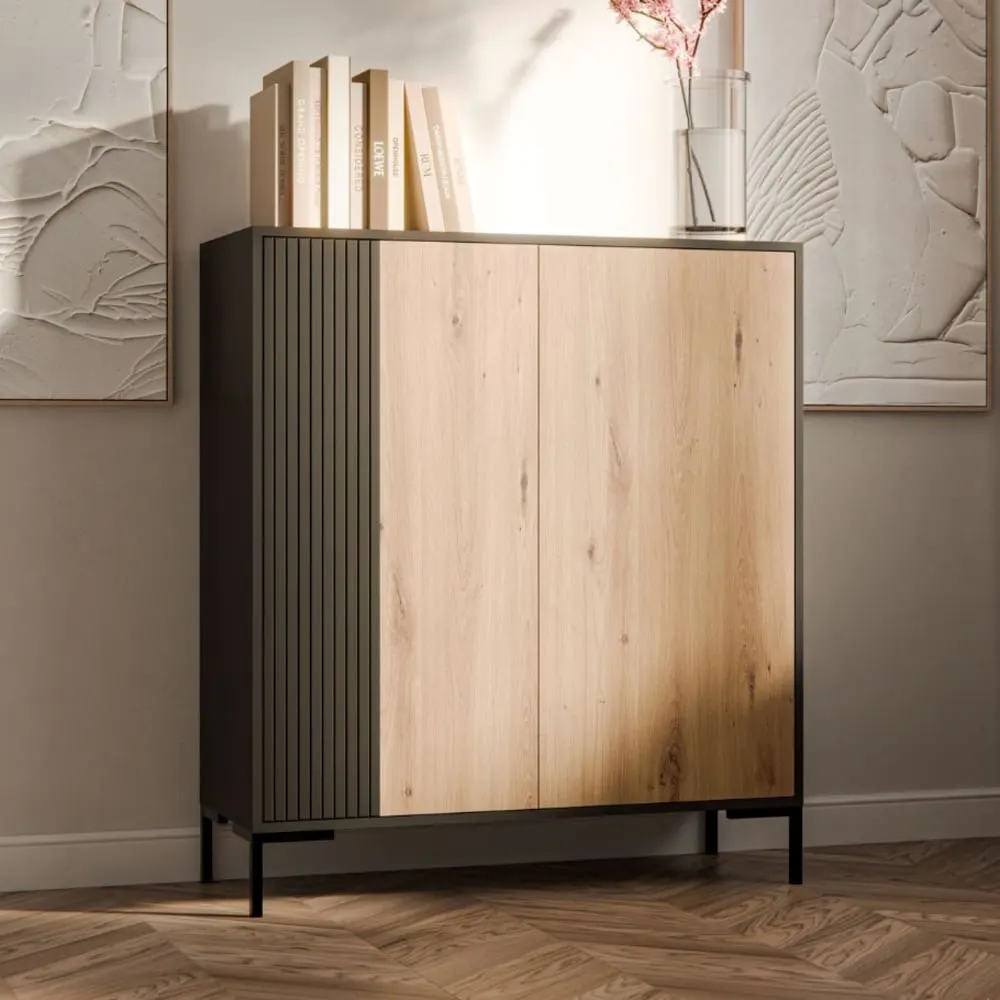 Illustration numéro 2 du produit Buffet haut noir et bois l. 100cm x h. 129