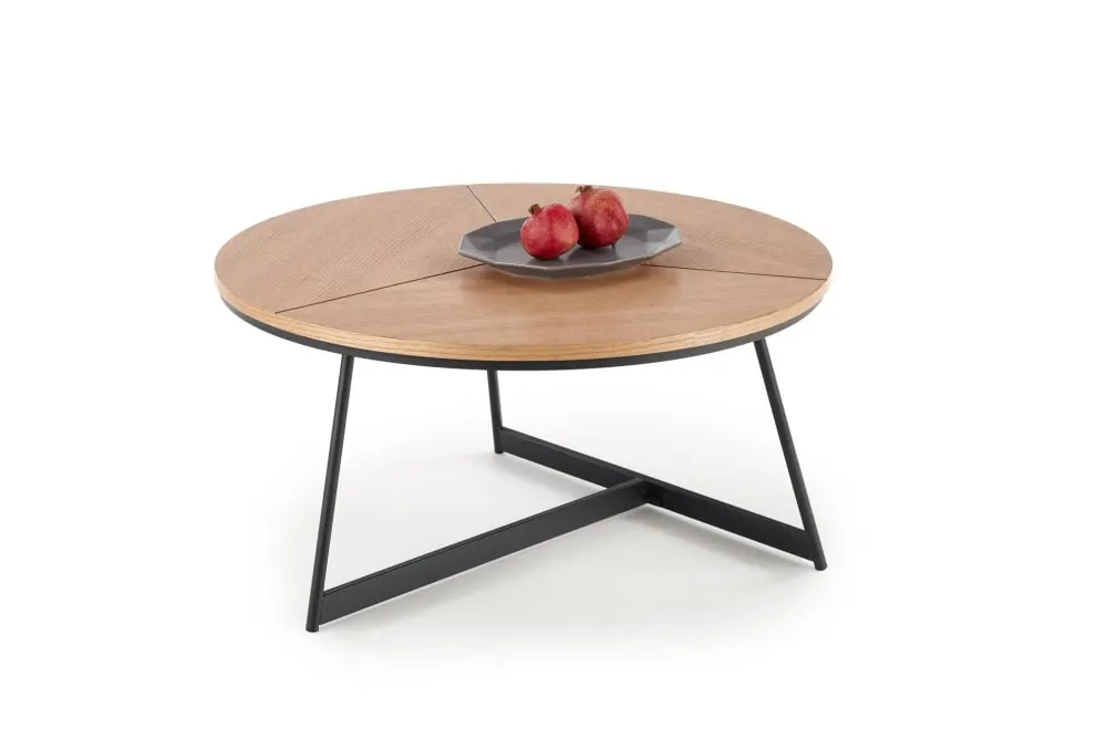 Illustration numéro 2 du produit Table basse ronde avec plateau aspect chêne et piètement en acier 80cm