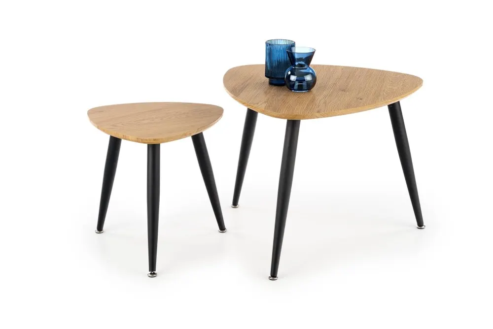 Illustration numéro 2 du produit Ensemble de deux tables gigognes avec plateaux chêne doré