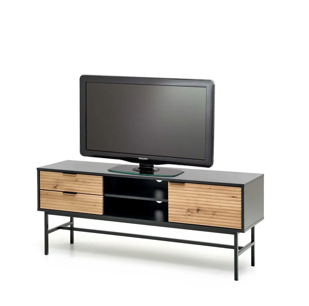 Illustration numéro 2 du produit Meuble TV  aspect chêne avec structure en acier noire