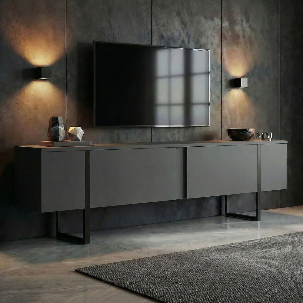 Illustration numéro 2 du produit Meuble tv en bois gris 180 x 30 x 50 cm