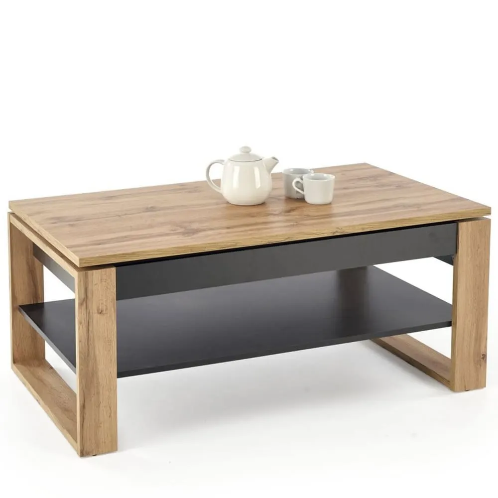 Illustration numéro 2 du produit Table basse  plateau relevable noir et bois 120 x 65 m