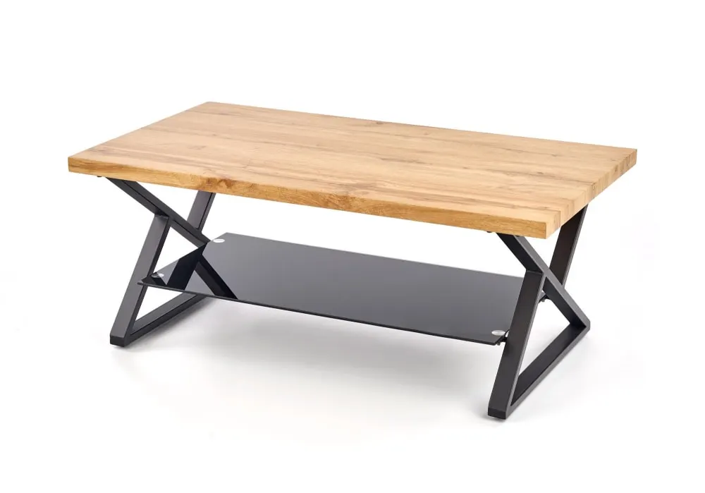 Illustration numéro 2 du produit Table basse aspect chêne naturel verre et acier noir 110x45cm