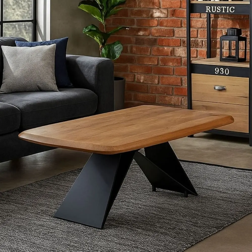 Illustration numéro 2 du produit Table basse acacia massif pied x acier noir  110 x 60cm