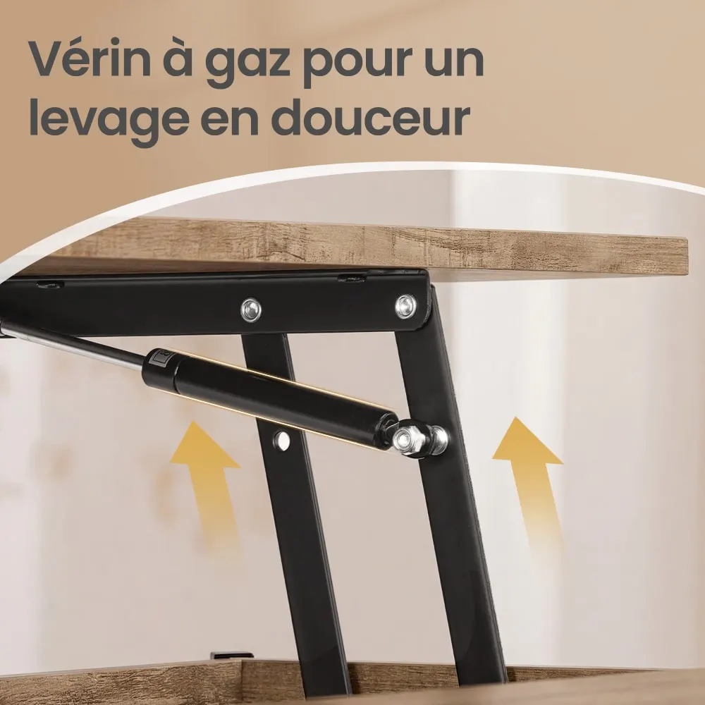 Illustration numéro 2 du produit Table basse plateau relevable 80 x 80 x 45 cm marron rustique et noir