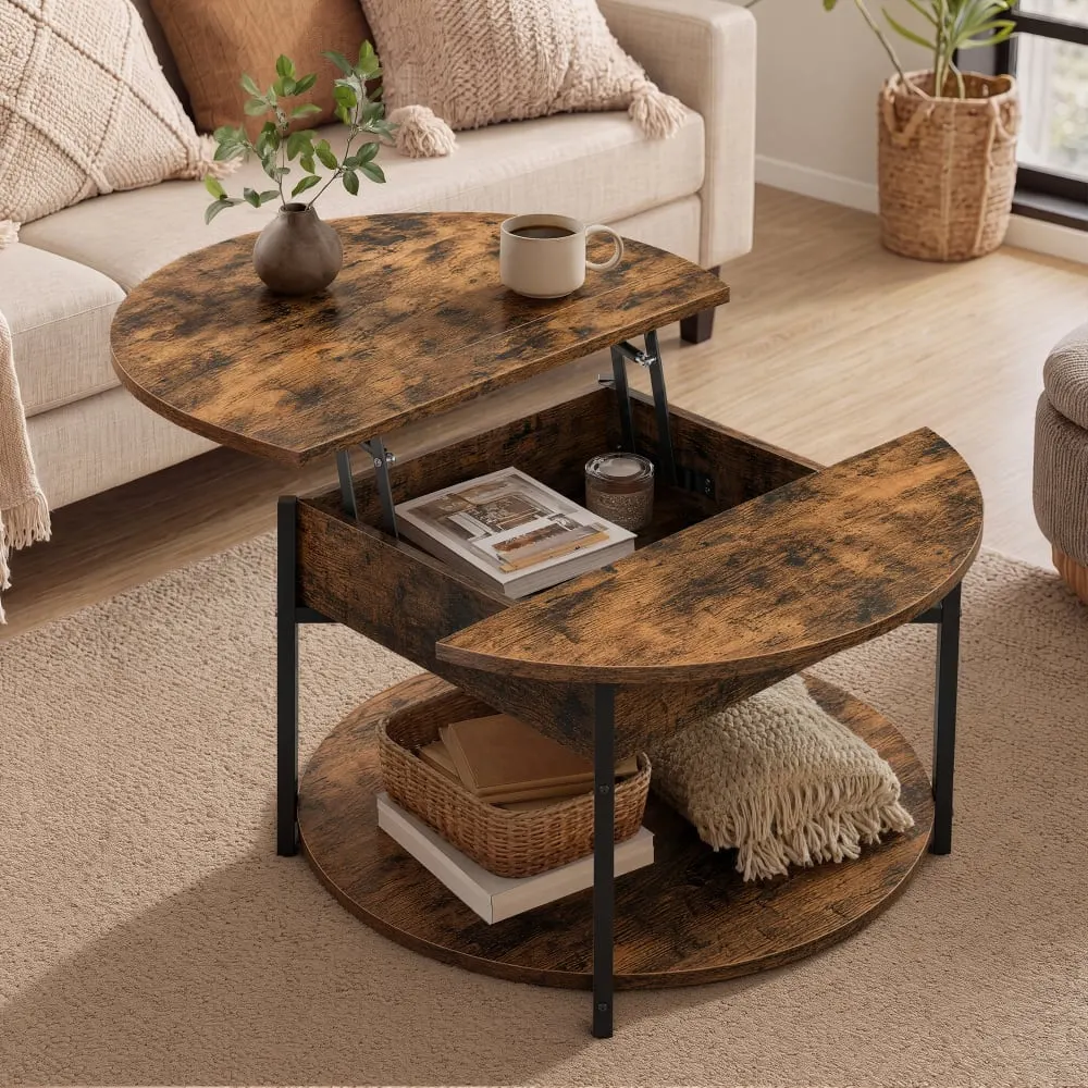 Illustration numéro 2 du produit Table basse plateau relevable 80 x 80 x 45 cm marron rustique et noir