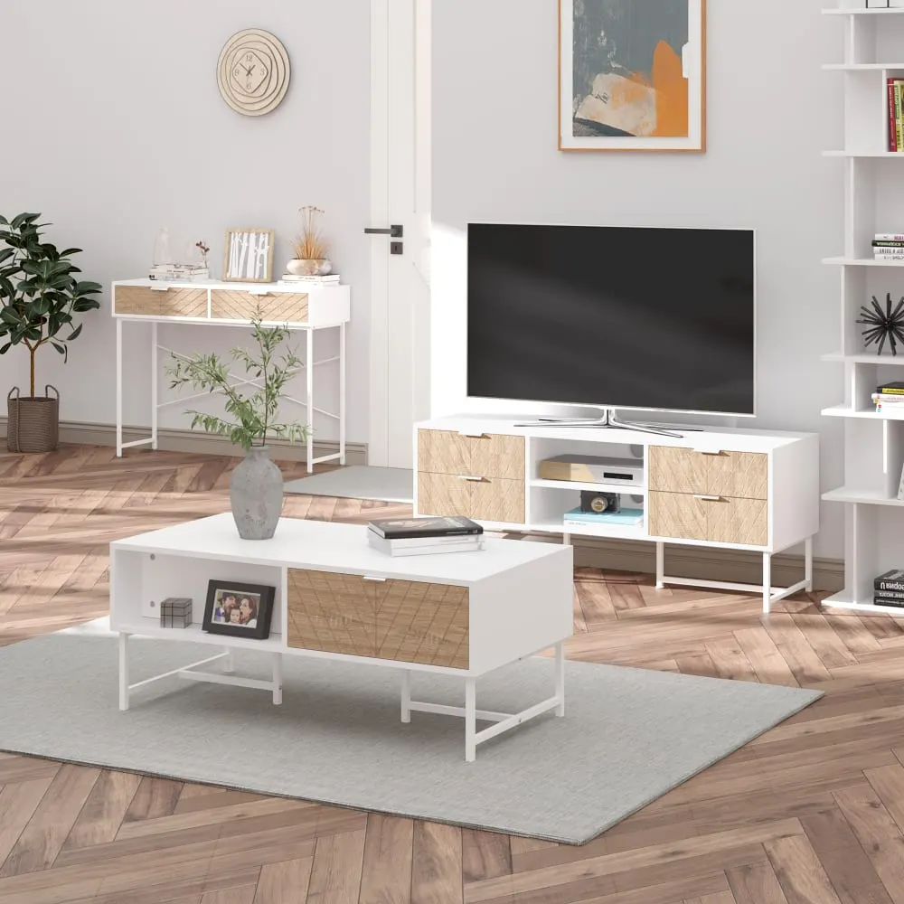 Illustration numéro 2 du produit Table console industriel 2 tiroirs métal blanc