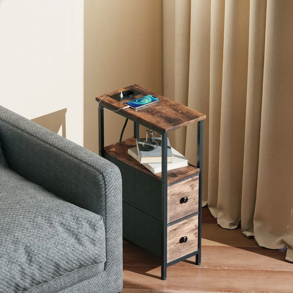 Illustration numéro 2 du produit Table d'appoint avec station de charge bois brun rustique