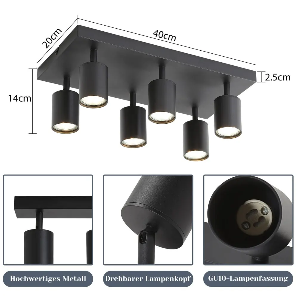 Illustration numéro 2 du produit Spot de plafond en aluminium noir 40x20x14.4cm gu10